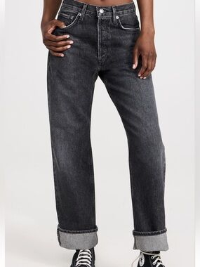 AGOLDE Fran low hung straight jeans dark grey wash button fly sz 32